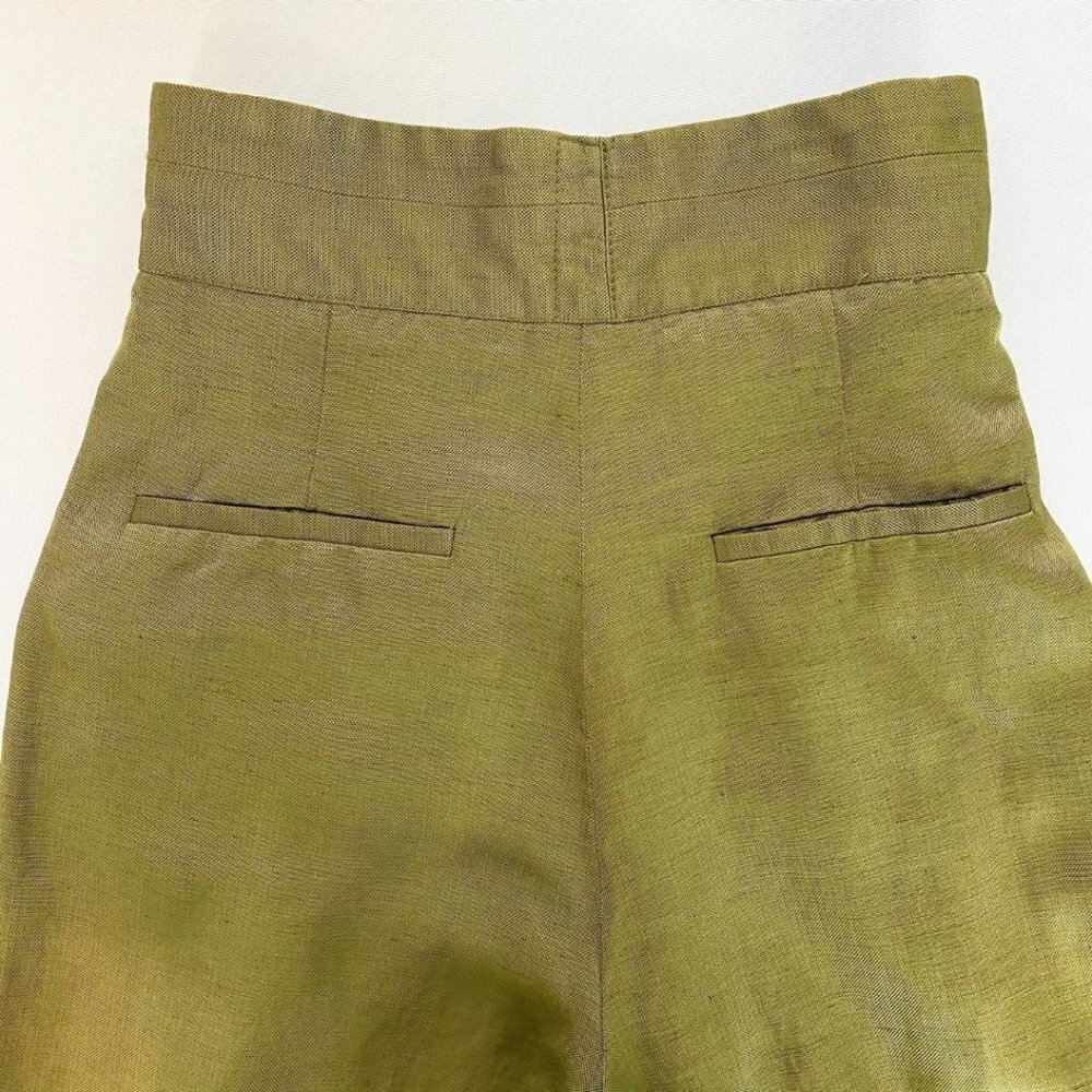 SANDRO OLIVE GREEN LINEN BLEND HIGH RISE STRAIGHT LEG PLEATED TROUSER - 0 - Picture 9 of 10